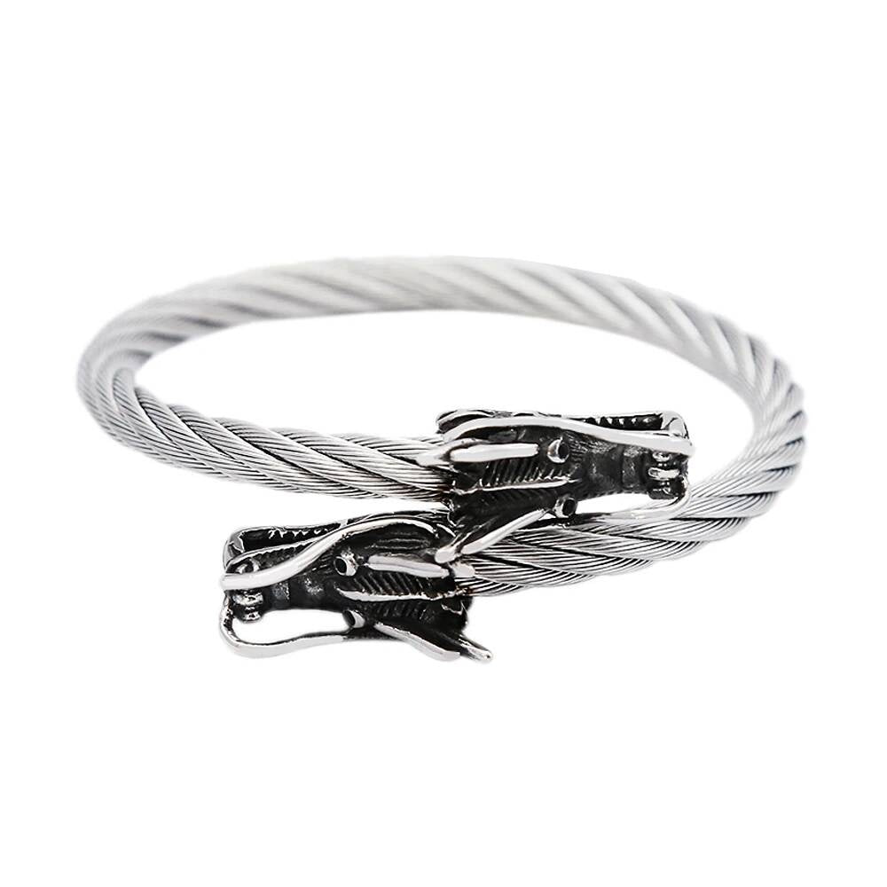Viking Dragon Head Twisted Cable Bracelet – Stainless Steel Style A