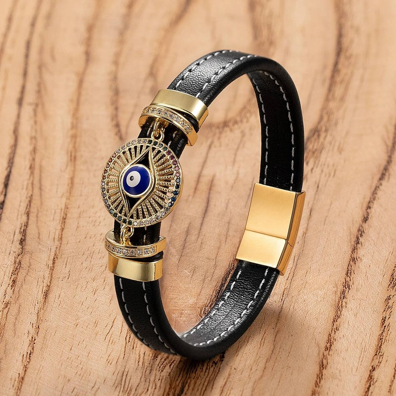 Woven Leather Turkish Blue Evil Eye Zircon Bracelet Punk Fashion Charm Valentines Day Gift Trend Female Jewelry Style-B