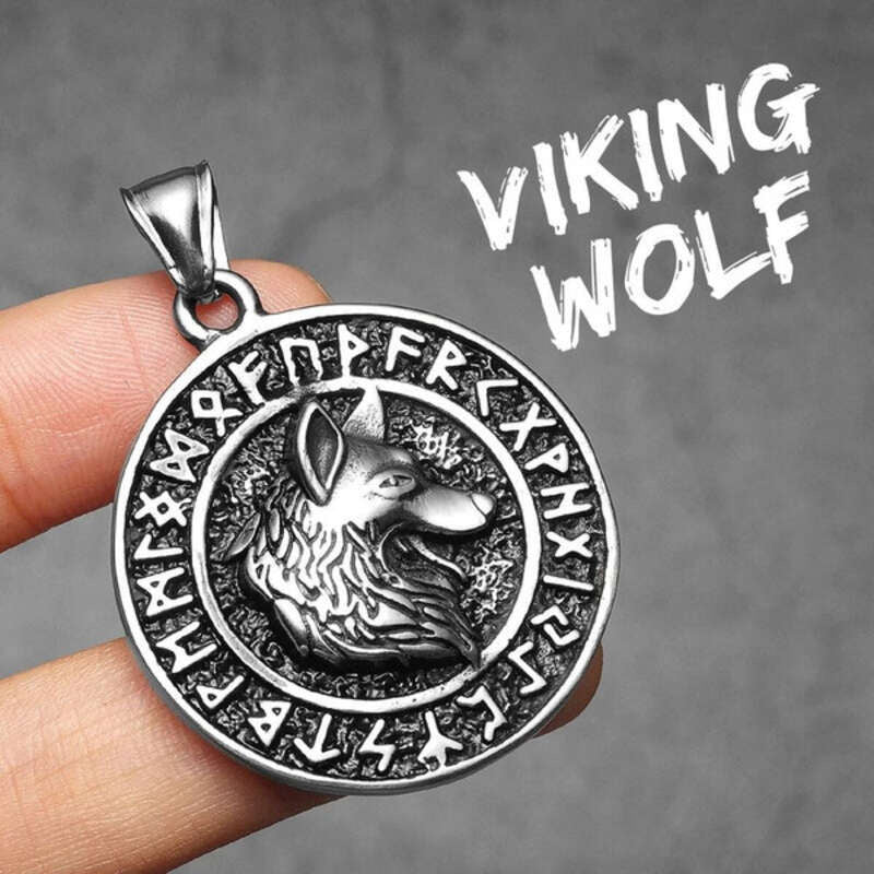 Viking Wolf Head Pendant Necklace – 316L Stainless Steel Norse Rune Amulet N1502-Only Pendant