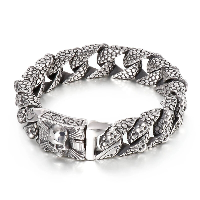 Stainless Steel Serpentine Ghost Skull Cuban Curb Link Chain Bracelet For Men Male Hollywood Gift