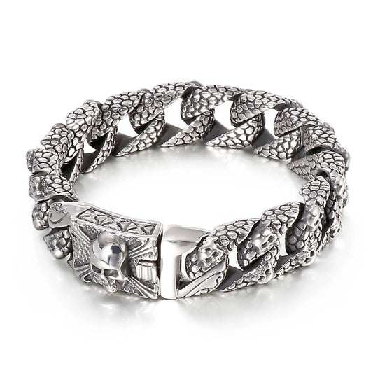 Stainless Steel Serpentine Ghost Skull Cuban Curb Link Chain Bracelet For Men Male Hollywood Gift