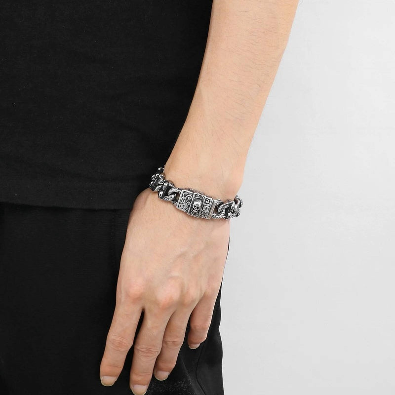 15mm Skull Bone Charm Link Chain Bracelet For Men 316L Stainless Steel Punk Jewelry