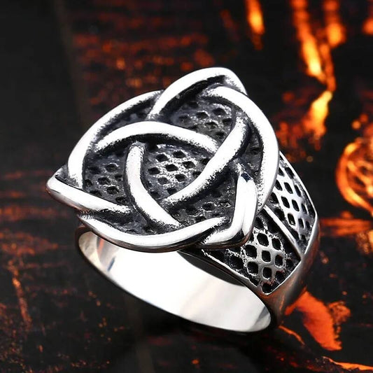 316L Stainless Steel Nordic Viking Geometry Around Men's Ring Amulet