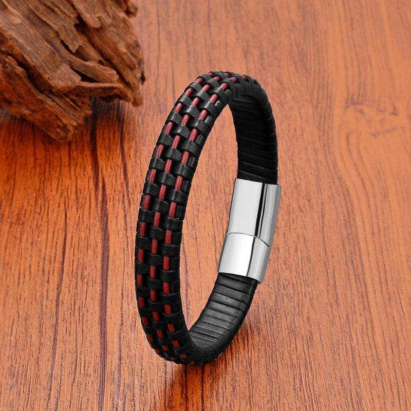 Men's Black and Red Leather Bracelet for Unique Gifts White-Style B