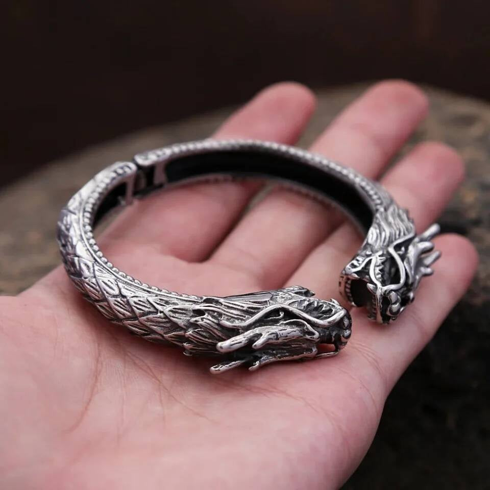 Viking Double Dragon Bracelet – Stainless Steel Norse Armring