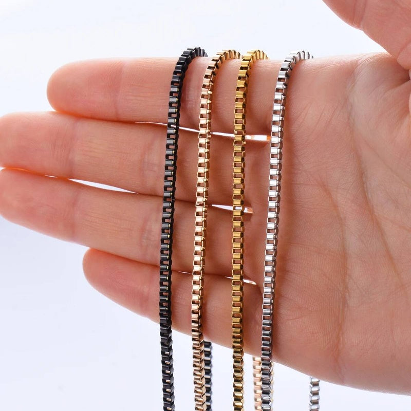 1Pc Width 1.5mm/2mm/2.5mm/3mm Stainless Steel Box Chain Necklace DIY Jewelry Making Men Women