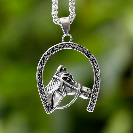 horse & Horseshoe Pendant Necklace – Equestrian Silver Jewelry