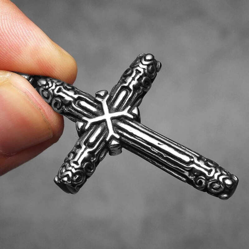 316L Stainless Steel Engraved Gothic Cross Pendant Necklace for Men