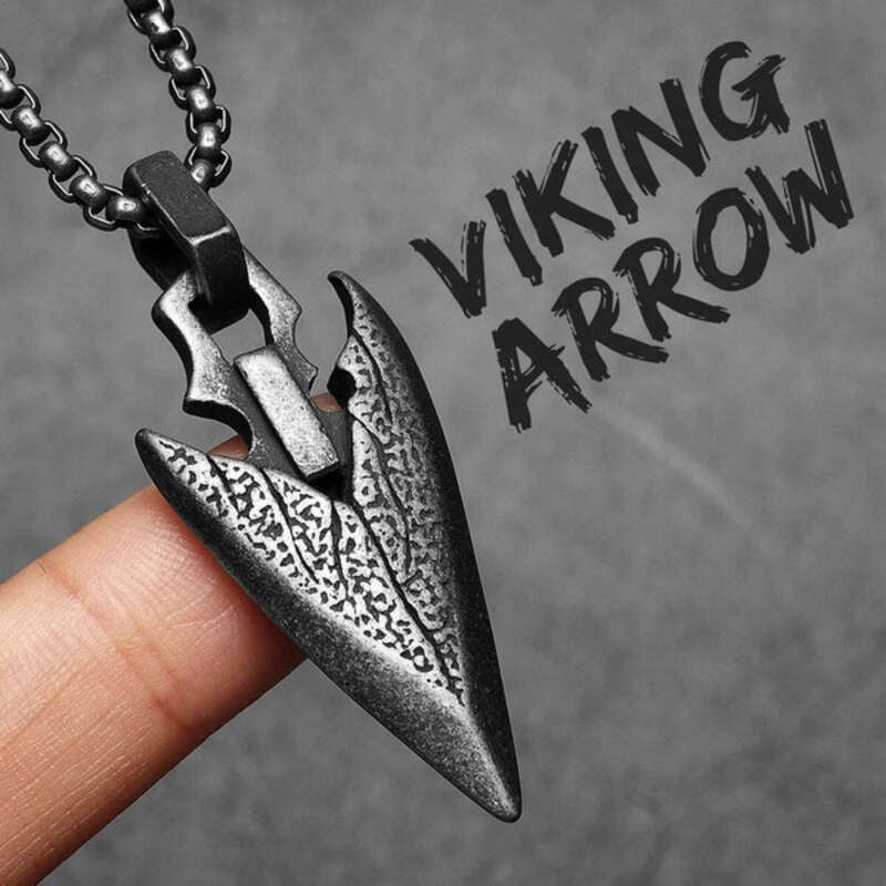 Arrowhead Pendant Necklace, Dark Tribal-Inspired Jewelry with Intricate Detailing N1551-60cm chain