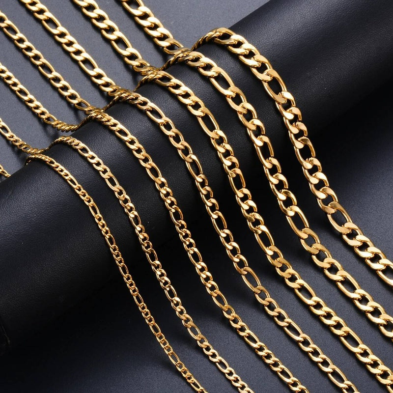 1 piece 8-40 Inches Gold Color Necklace 3-7.5MM Stainless Steel Figaro Link Chain for Men Women
