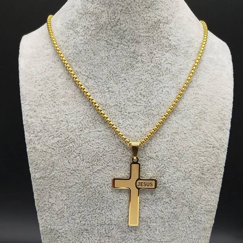 Stainless Steel Jesus Cross Pendant Necklace For Men Jewelry Accessories Black Yellow White Color