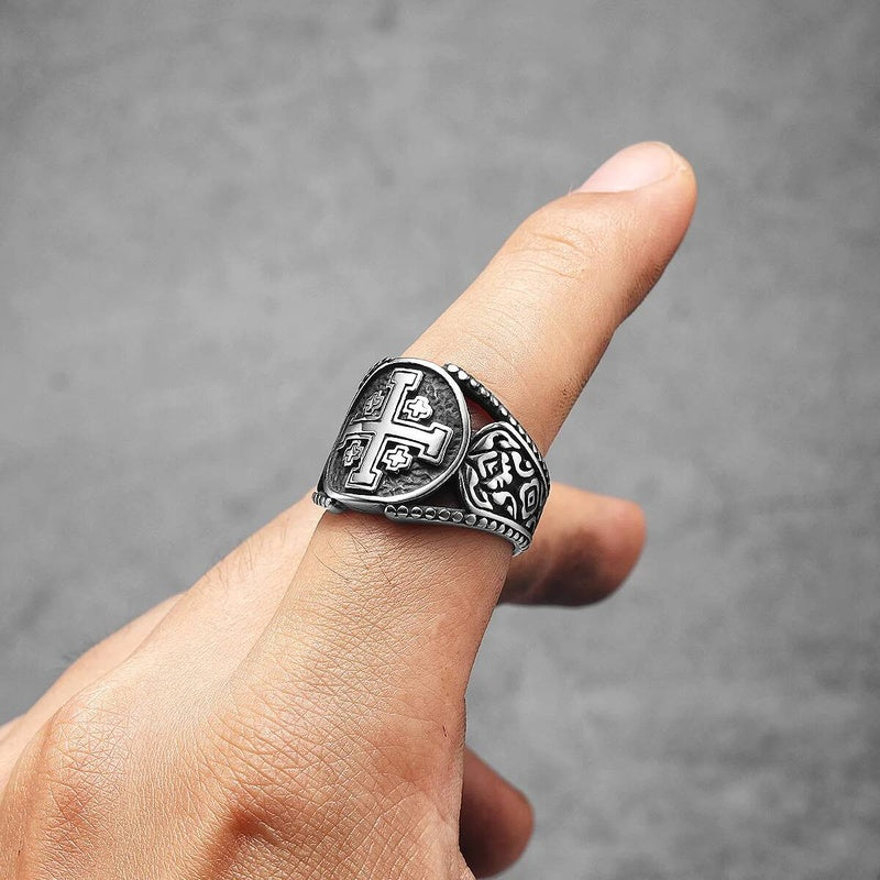 Crusader Cross Ring 316L Stainless Steel Punk Rock Jewelry for Men
