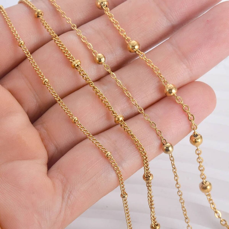 Wholesale 10pcs/lot Width 1.5mm 2mm Tiny beaded Stainless Steel Link Chain for Necklaces Bracelets Foot Jewelry