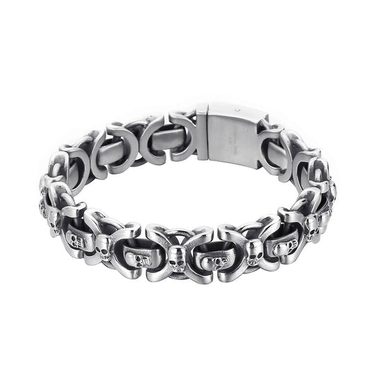 Engraved Name Stainless Steel Men Punk Skull Chain Bracelet Mens Fashion Charm Jewelry