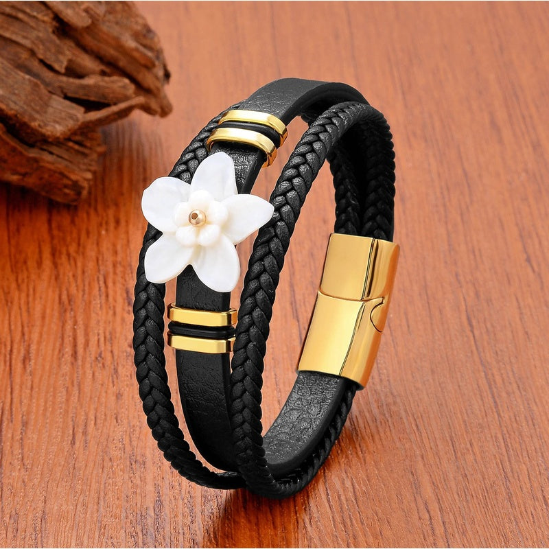 Black Braided Leather Bracelet with Green Jade Beads - Stylish Multi-Layer Magnetic Clasp Jewelry for Casual Wear and Gifts