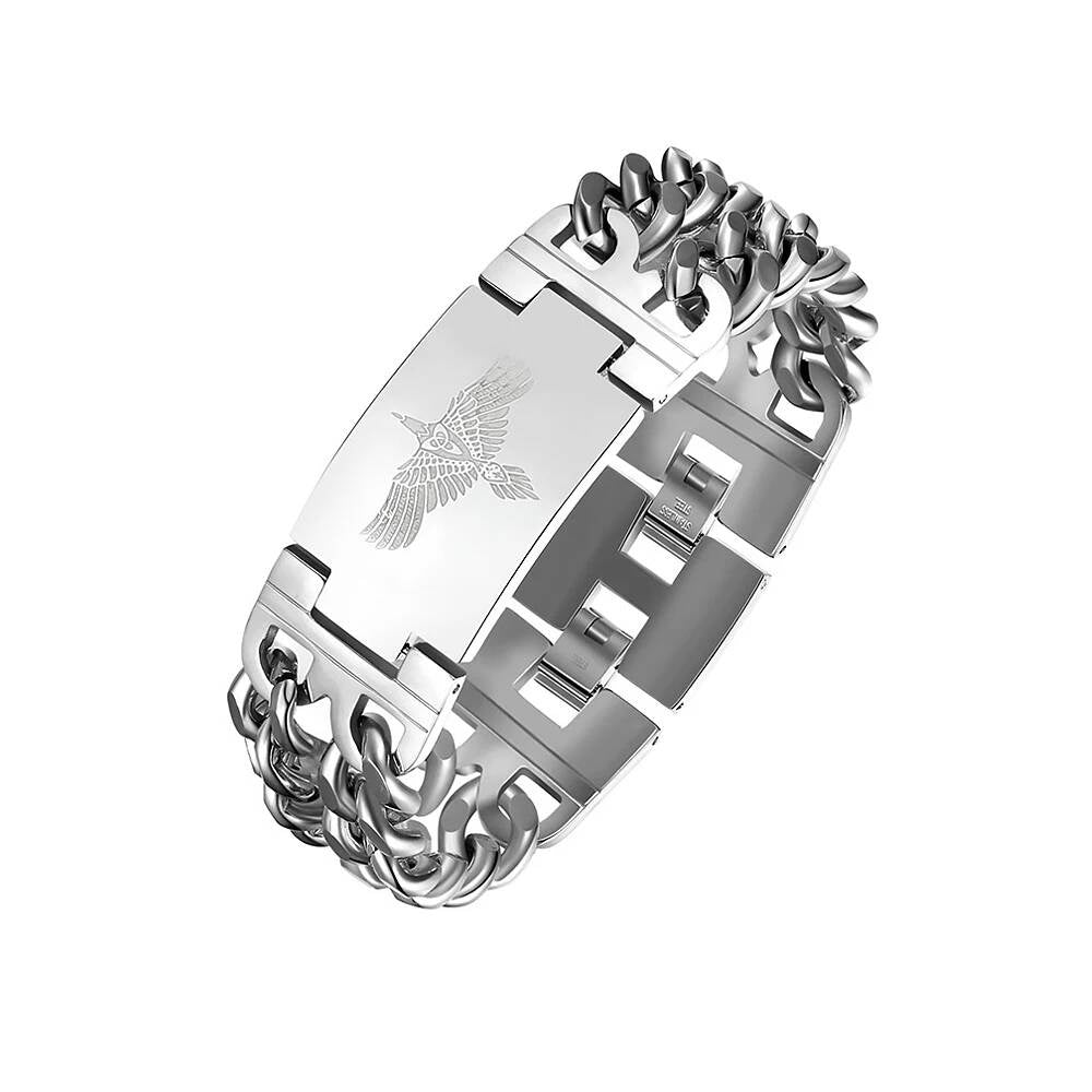 Black Stainless Steel Wolf Head Bracelet – Viking Chain Style G