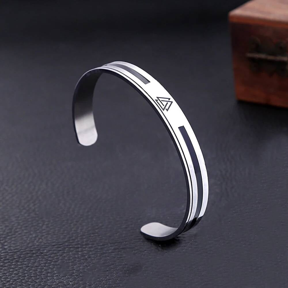 Minimalist Viking Valknut Stainless Steel Cuff Bracelet – Norse Symbol Jewelry for Men