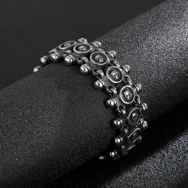 Skull Charm Link Chain Bracelet Men Stainless Steel Punk Biker Travel Jewelry