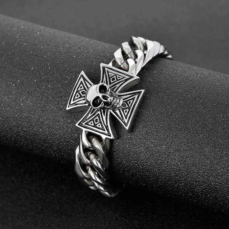Personality Engraved Name Skull Bone Bracelet Men 316L Stainless Steel Jewelry Gift