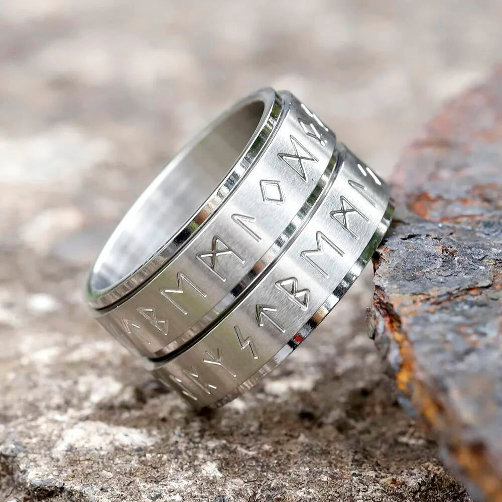 Rotatable Viking Rune Spinner Ring – 316L Stainless Steel Multicolor Band
