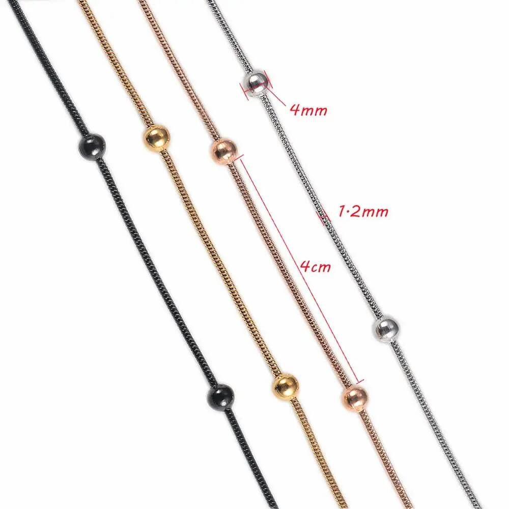 1 piece Width 1.2mm Snake Round Beads Chain & Link Necklaces Jewelry Stainless Steel Choker Necklace For Women Collier