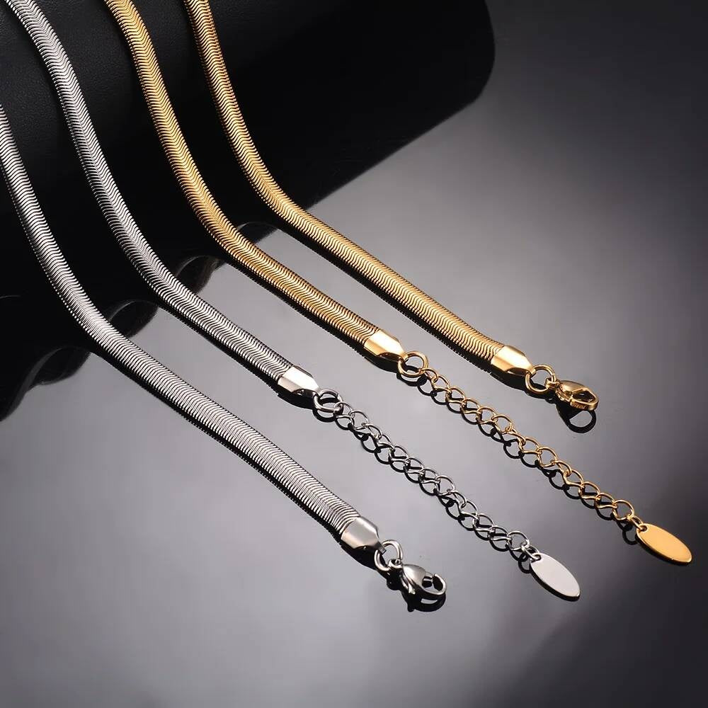 1 piece Width 5mm Chain Necklace for Men Women Stainless Steel Flat Snake Solid Chains Length 50cm+5 extension