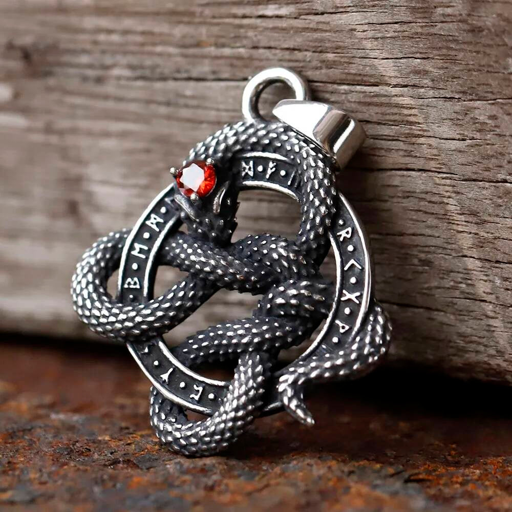 Serpent Knot Pendant Necklace with Red Gem – Mystic Protection Jewelry