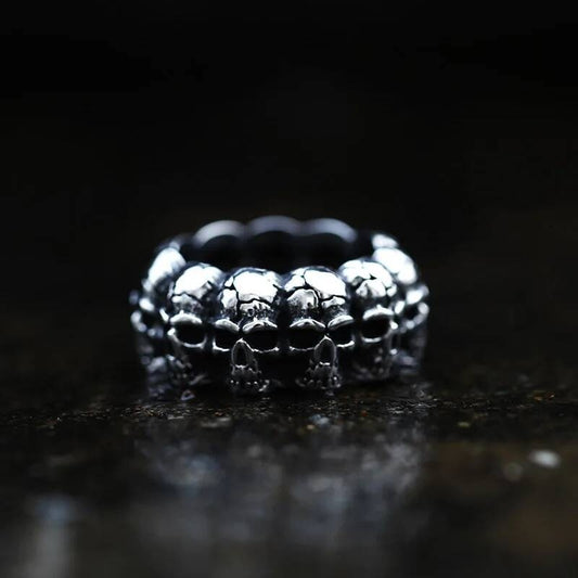 Skull Band Ring – Gothic Stainless Steel Biker Jewelry with 3D Skull Design