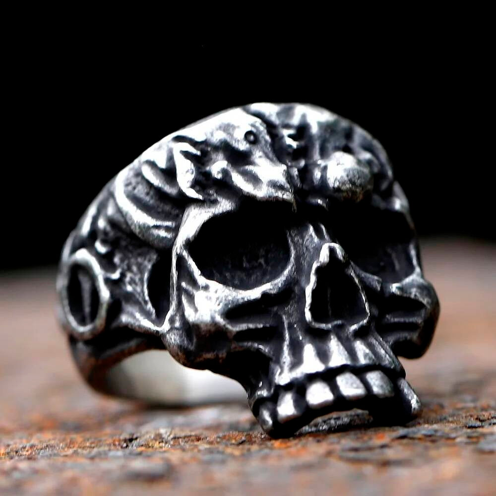 Heavy Skull Head Ring - Gothic Stainless Steel Men's Biker Jewelry
