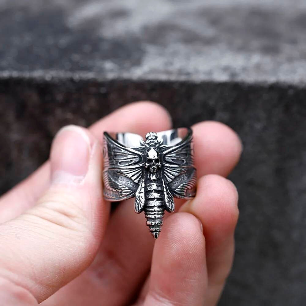 Butterfly Skull Pattern Ring - Gothic Stainless Steel Punk Jewelry