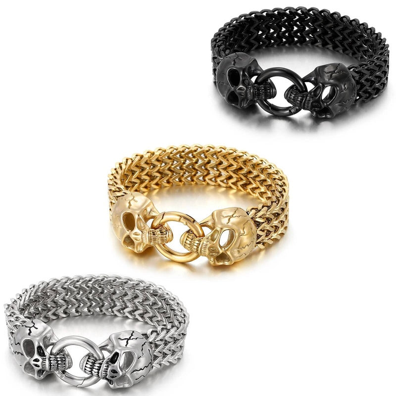 18mm Big Skull Head Bracelet With Mesh Chain Stainless Steel Charm Jewelry