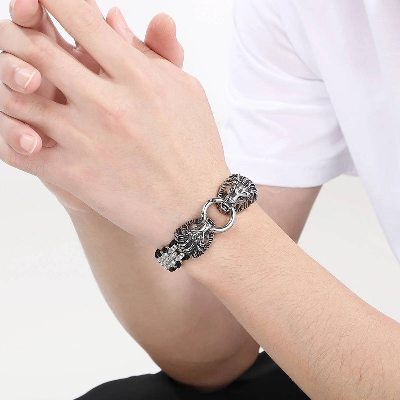 Stainless Steel 316L Snake Skull Dragon Animal Charm Bracelet For Men