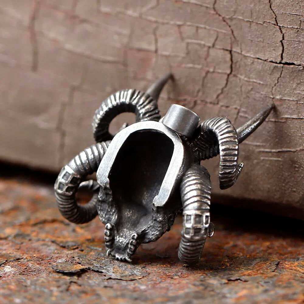 Demon Ram Skull Pendant – Gothic Horned Skull Necklace