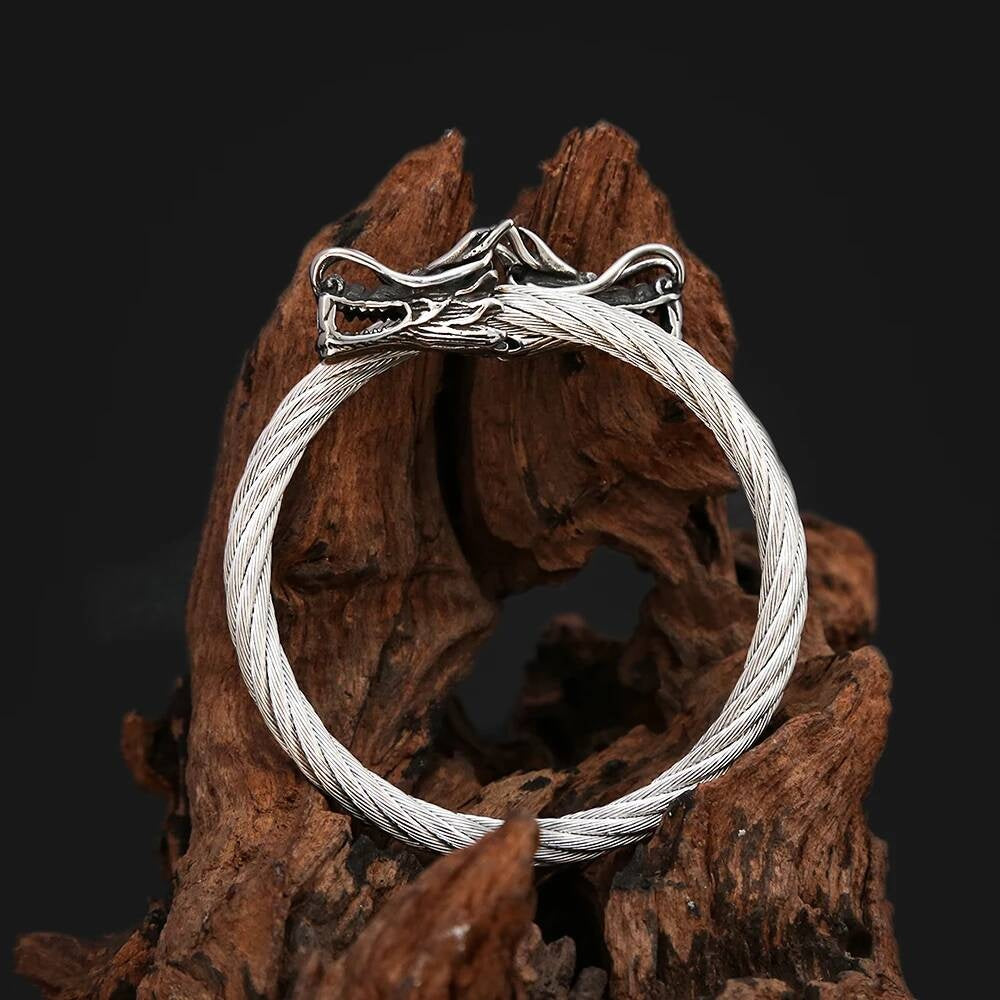 Viking Dragon Head Twisted Cable Bracelet – Stainless Steel