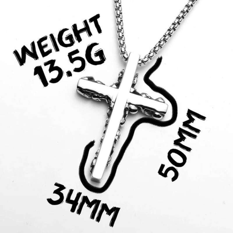 316L Stainless Steel Polished Cross Pendant with Skull Edge Design