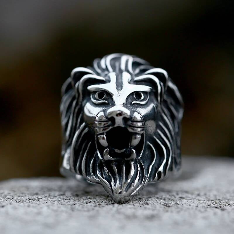 Lion Head Ring – Gothic Punk Stainless Steel Fierce Animal King Jewelry BR8-234