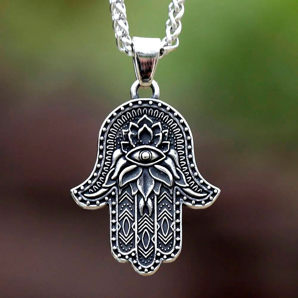 Hamsa Pendant with Evil Eye – Stainless Steel Protection Necklace for Good Luck and Spiritual Healing