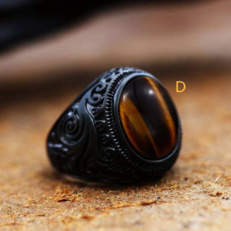 Vintage Tiger Eye Stone Ring – Stainless Steel Gothic Biker Jewelry