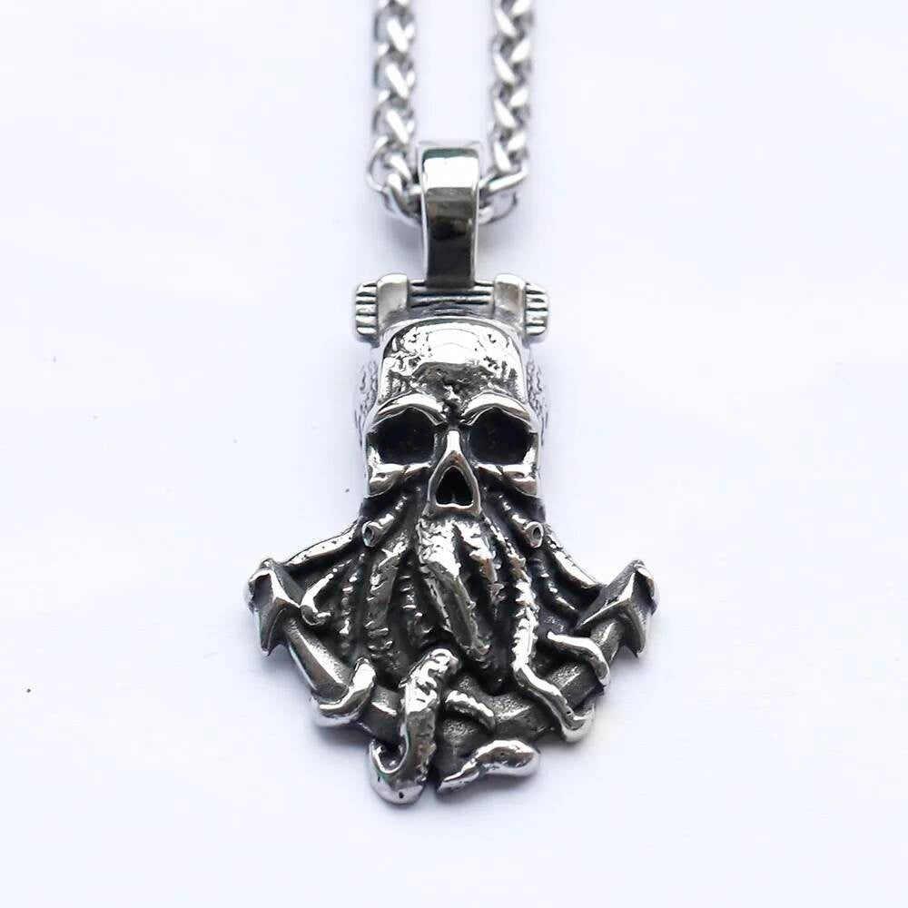 316L Stainless Steel Skull Pendant with Tentacles – Gothic Viking Jewelry for Men & Women