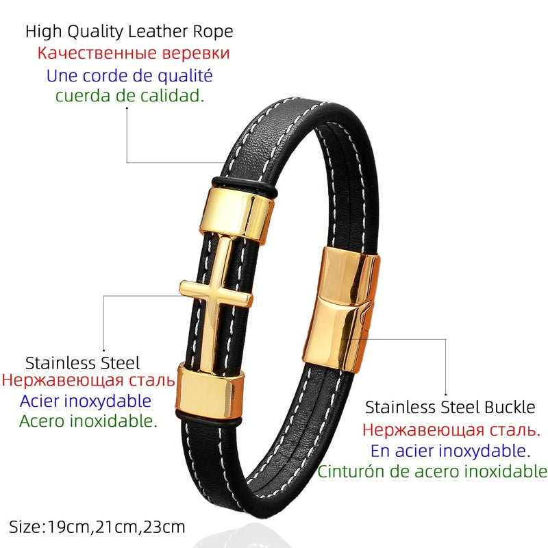 Stainless Steel Cross Men's Bracelets Leather Rope Chain for Men Quality Jewelry Accessories For Women Dropshipping