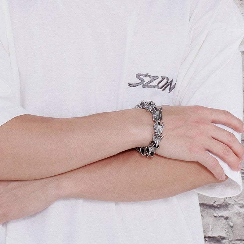 316L Stainless Steel Dinosaur Bone Bracelet Men Link Charm Rock Jewelry