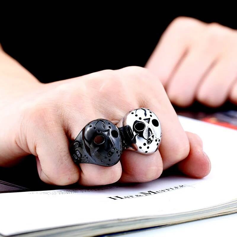 Hockey Mask Ring – Gothic Stainless Steel Punk Horror Biker Jewelry