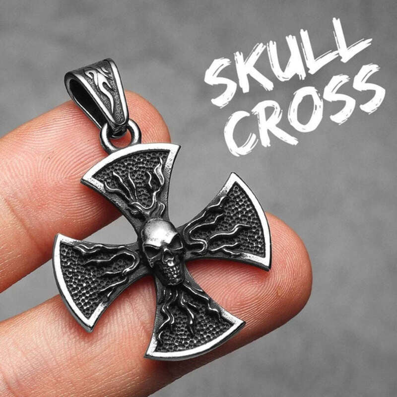 316L Stainless Steel Iron Cross Skull Pendant Necklace N1363-Only Pendant
