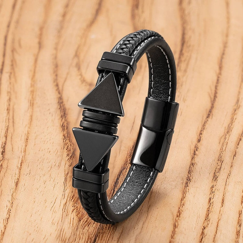 Trendy Black Leather Stone Men Jewelry Stainless Steel Bracelets For Male Women Valentine Day Wrist Bangle Gifts Style-C