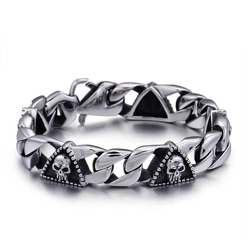 Dark Gothic Skull Chain Bracelet For Men Boy 316L Stainless Steel Jewelry Steel Color 23.5cm