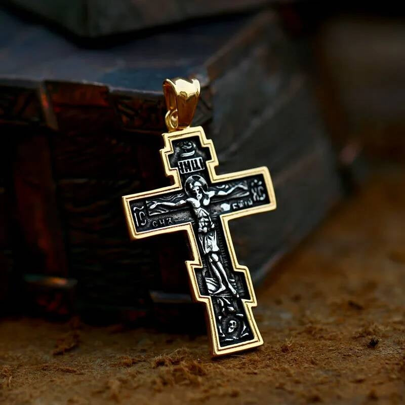 Men's 316L Stainless Steel Jesus Cross Pendant Necklace Religious Punk Jewelry Lp-210-gold CN
