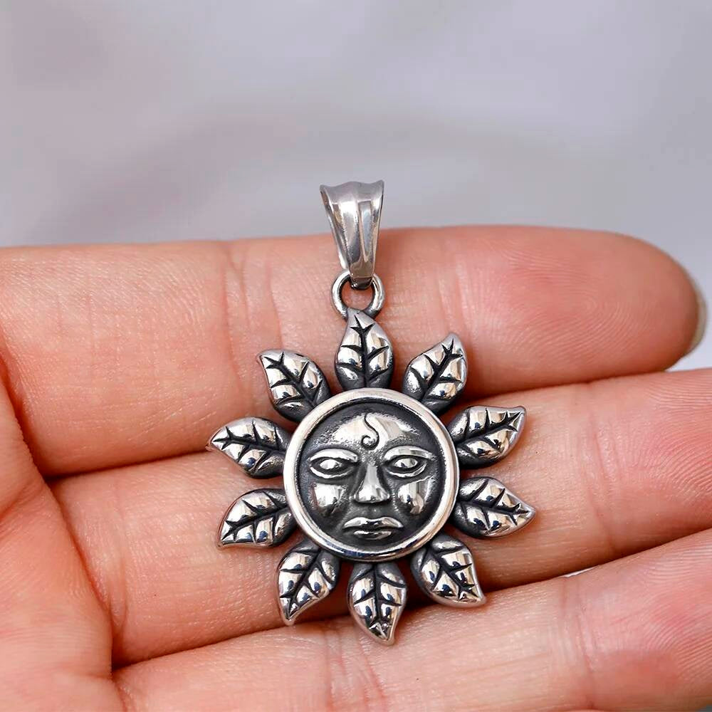 Sun Pendant Necklace – Celestial Sun and Leaves Design Jewelry