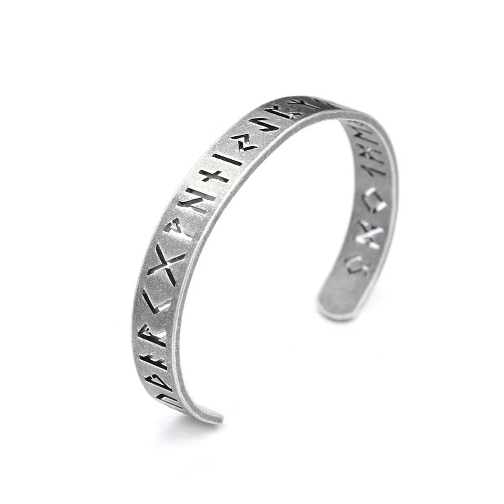 Viking Rune Stainless Steel Cuff Bracelet – Norse Mythology Jewelry for Men Style A