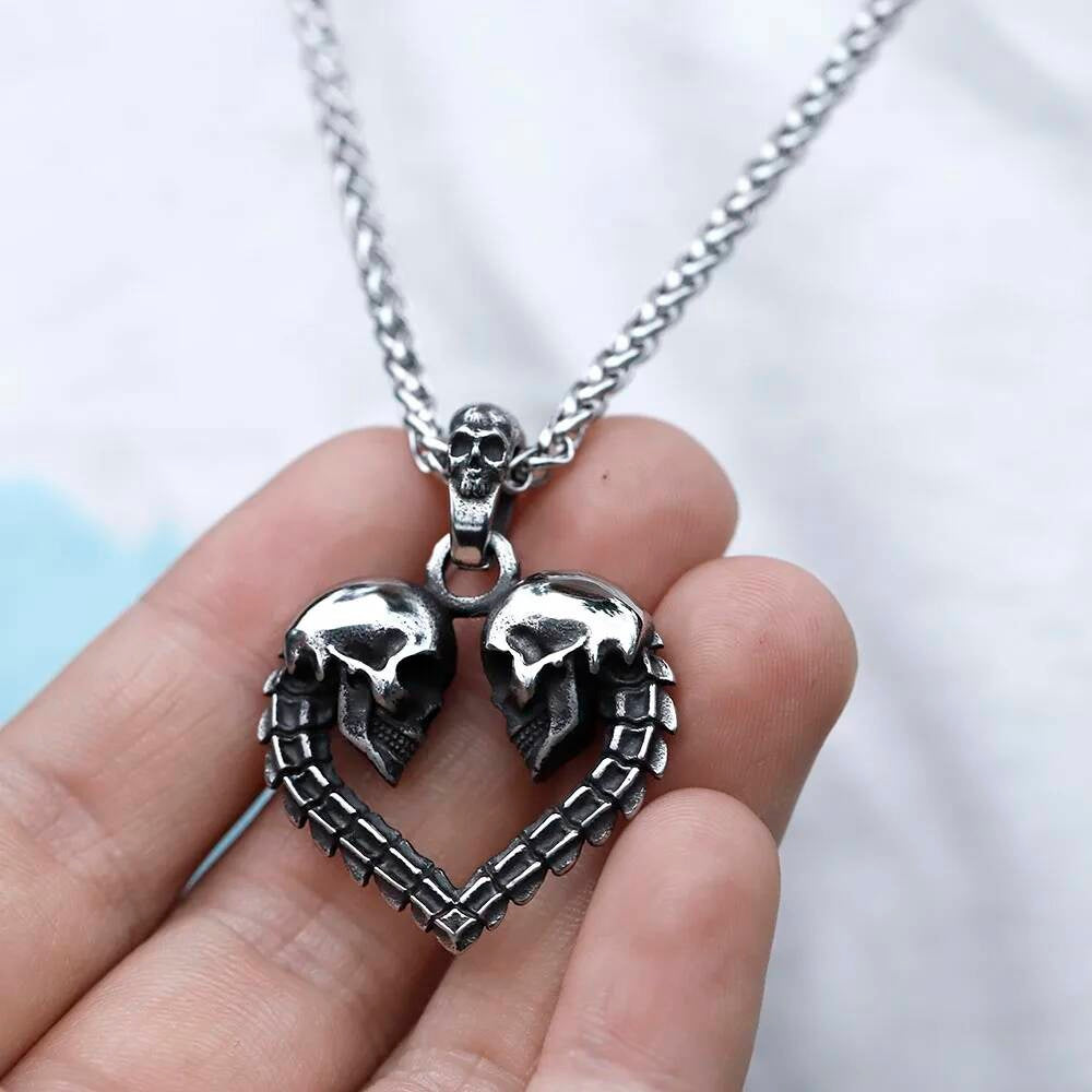Skull Heart Pendant Necklace – Gothic Skeleton Love Jewelry