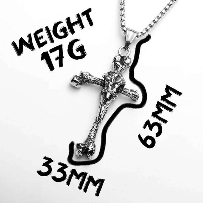 Skeletal Cross Pendant Necklace, Bold Gothic Religious Jewelry with Bone-Inspired Design